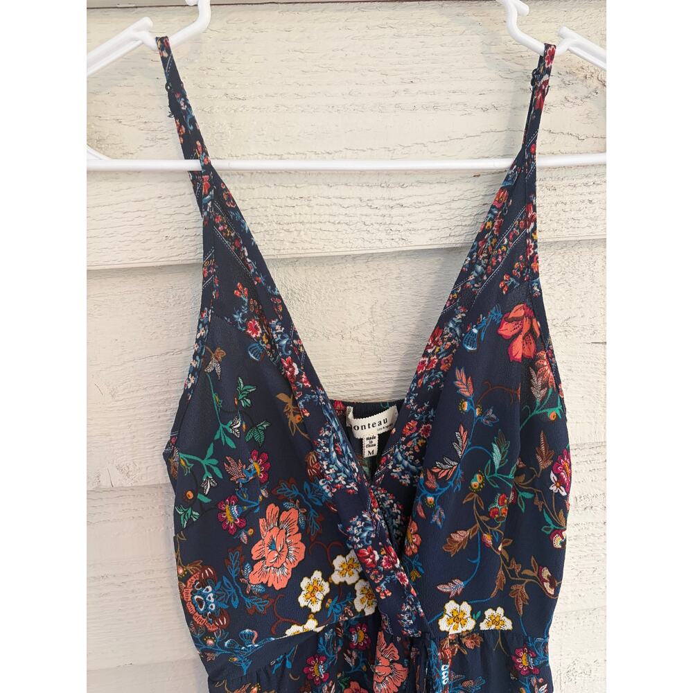 Monteau Floral Maxi Dress Size Medium Boho Navy Sleeveless Flowy - Picture 4 of 7